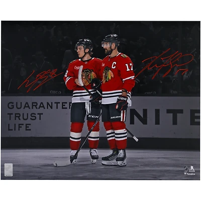 Connor Bedard & Nick Foligno Chicago Blackhawks Autographed 16" x 20" Red Jersey Spotlight Photograph