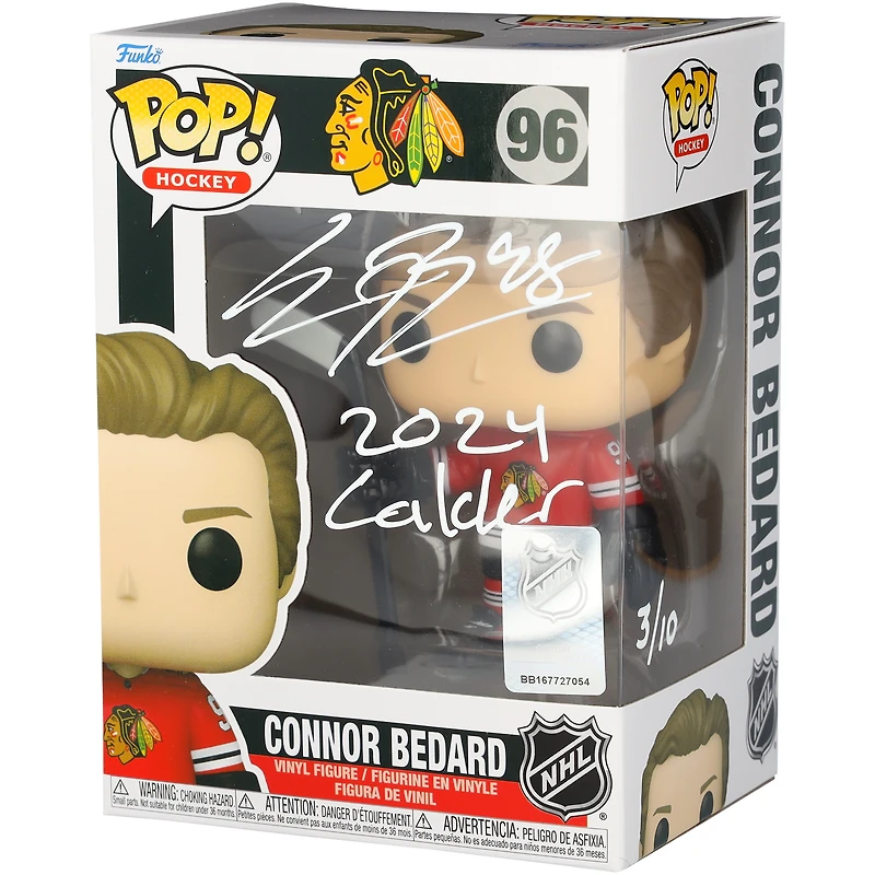 Connor Bedard Chicago Blackhawks Autographed Red Jersey Funko Pop! Vinyl Figure with "2024 Calder" Inscription