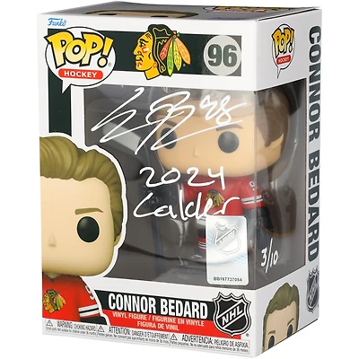Connor Bedard Chicago Blackhawks Autographed Red Jersey Funko Pop! Vinyl Figure with "2024 Calder" Inscription