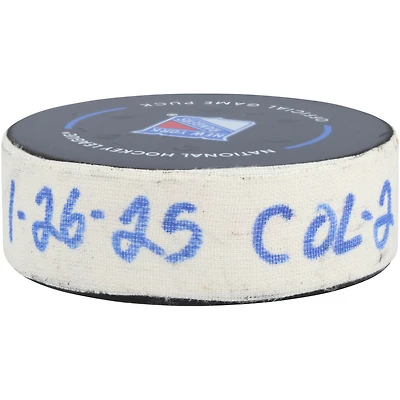 Cale Makar Colorado Avalanche Game-Used Goal Puck vs. New York Rangers on January 26, 2025