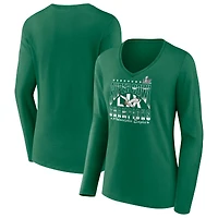 Women's Fanatics  Kelly Green Philadelphia Eagles Super Bowl LIX Champions Retro Logo Long Sleeve V-Neck T-Shirt