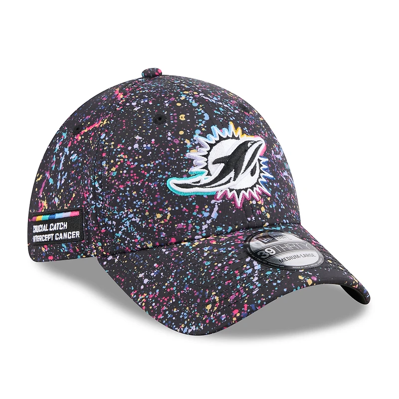 Men's New Era  Black Miami Dolphins 2025 NFL Crucial Catch 39THIRTY Flex Hat