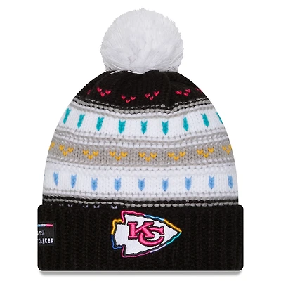 Women's New Era Black Kansas City Chiefs 2025 NFL Crucial Catch Cuffed Knit Hat with Pom