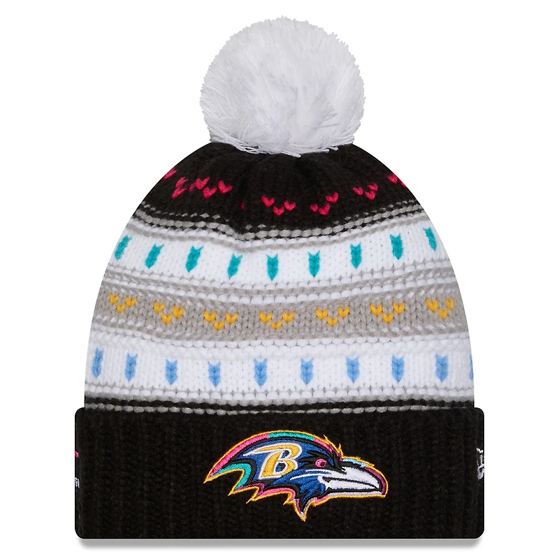 Women's New Era Black Baltimore Ravens 2025 NFL Crucial Catch Cuffed Knit Hat with Pom