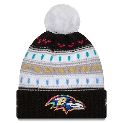Women's New Era Black Baltimore Ravens 2025 NFL Crucial Catch Cuffed Knit Hat with Pom