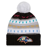 Women's New Era Black Baltimore Ravens 2025 NFL Crucial Catch Cuffed Knit Hat with Pom