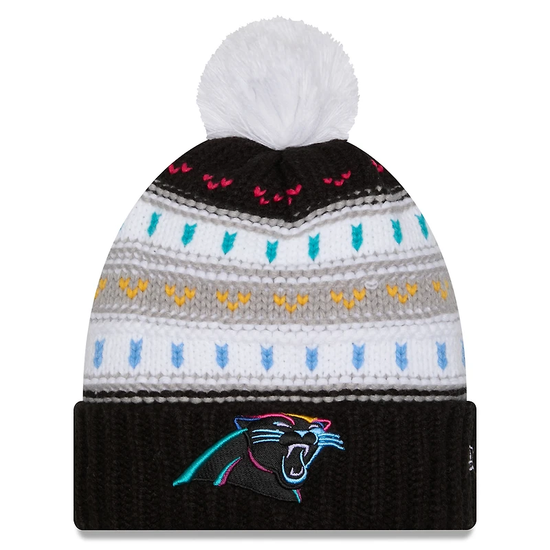 Women's New Era Black Carolina Panthers 2025 NFL Crucial Catch Cuffed Knit Hat with Pom
