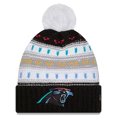 Women's New Era Black Carolina Panthers 2025 NFL Crucial Catch Cuffed Knit Hat with Pom