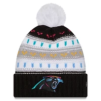 Women's New Era Black Carolina Panthers 2025 NFL Crucial Catch Cuffed Knit Hat with Pom