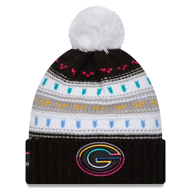 Women's New Era Black Green Bay Packers 2025 NFL Crucial Catch Cuffed Knit Hat with Pom