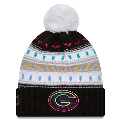 Women's New Era Black Green Bay Packers 2025 NFL Crucial Catch Cuffed Knit Hat with Pom