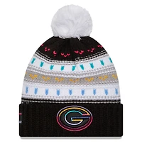 Women's New Era Black Green Bay Packers 2025 NFL Crucial Catch Cuffed Knit Hat with Pom