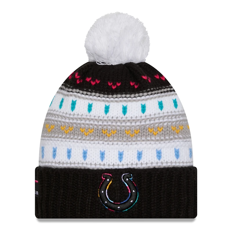 Women's New Era Black Indianapolis Colts 2025 NFL Crucial Catch Cuffed Knit Hat with Pom