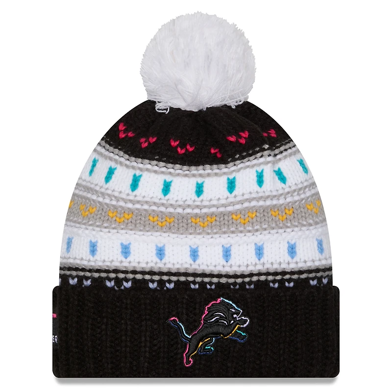 Women's New Era Black Detroit Lions 2025 NFL Crucial Catch Cuffed Knit Hat with Pom
