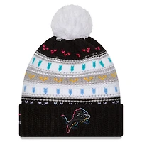 Women's New Era Black Detroit Lions 2025 NFL Crucial Catch Cuffed Knit Hat with Pom