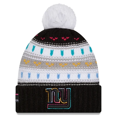 Women's New Era Black New York Giants 2025 NFL Crucial Catch Cuffed Knit Hat with Pom