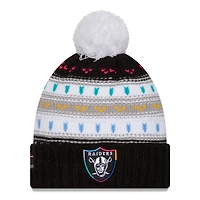 Women's New Era Black Las Vegas Raiders 2025 NFL Crucial Catch Cuffed Knit Hat with Pom