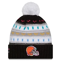 Women's New Era Black Cleveland Browns 2025 NFL Crucial Catch Cuffed Knit Hat with Pom