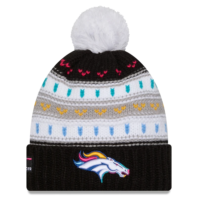 Women's New Era Black Denver Broncos 2025 NFL Crucial Catch Cuffed Knit Hat with Pom