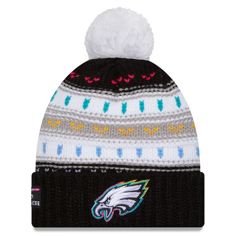 Women's New Era Black Philadelphia Eagles 2025 NFL Crucial Catch Cuffed Knit Hat with Pom