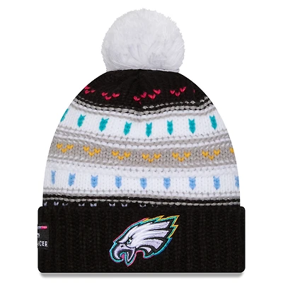 Women's New Era Black Philadelphia Eagles 2025 NFL Crucial Catch Cuffed Knit Hat with Pom