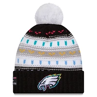 Women's New Era Black Philadelphia Eagles 2025 NFL Crucial Catch Cuffed Knit Hat with Pom