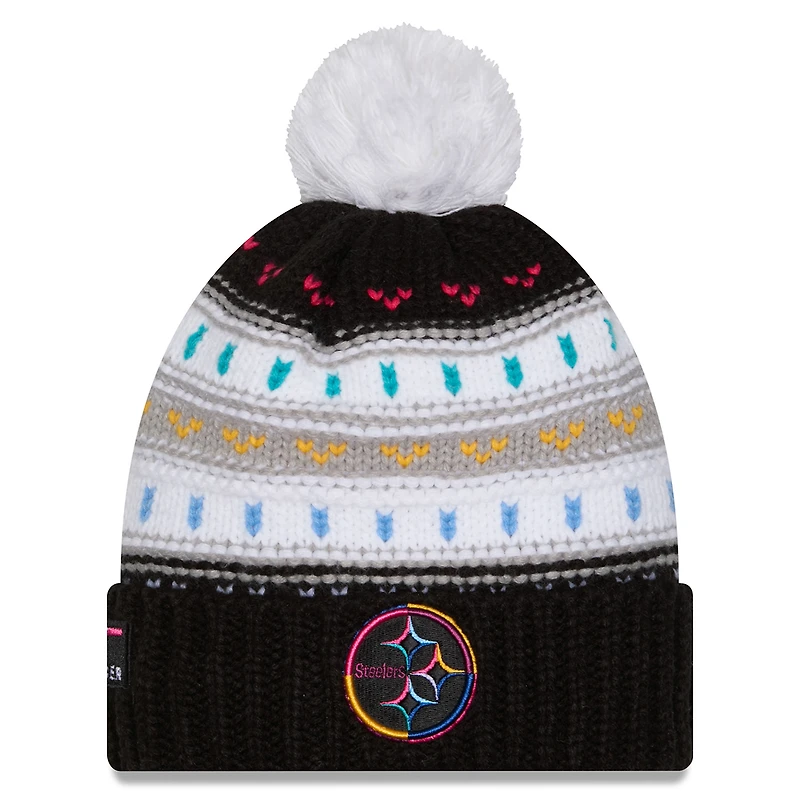 Women's New Era Black Pittsburgh Steelers 2025 NFL Crucial Catch Cuffed Knit Hat with Pom