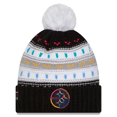 Women's New Era Black Pittsburgh Steelers 2025 NFL Crucial Catch Cuffed Knit Hat with Pom