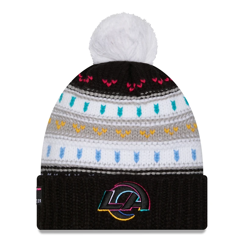 Women's New Era Black Los Angeles Rams 2025 NFL Crucial Catch Cuffed Knit Hat with Pom