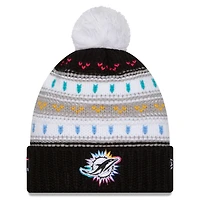 Women's New Era Black Miami Dolphins 2025 NFL Crucial Catch Cuffed Knit Hat with Pom