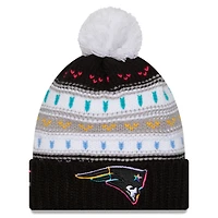 Women's New Era Black New England Patriots 2025 NFL Crucial Catch Cuffed Knit Hat with Pom