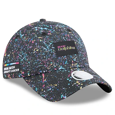 Women's New Era  Black Miami Dolphins 2025 NFL Crucial Catch Pony Tail Adjustable Hat