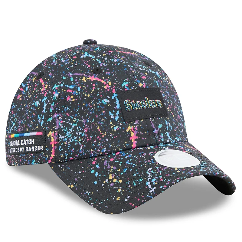 Women's New Era  Black Pittsburgh Steelers 2025 NFL Crucial Catch Pony Tail Adjustable Hat