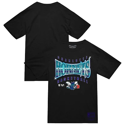Men's Mitchell & Ness  Black Charlotte Hornets Worldwide Collection Glow Up T-Shirt