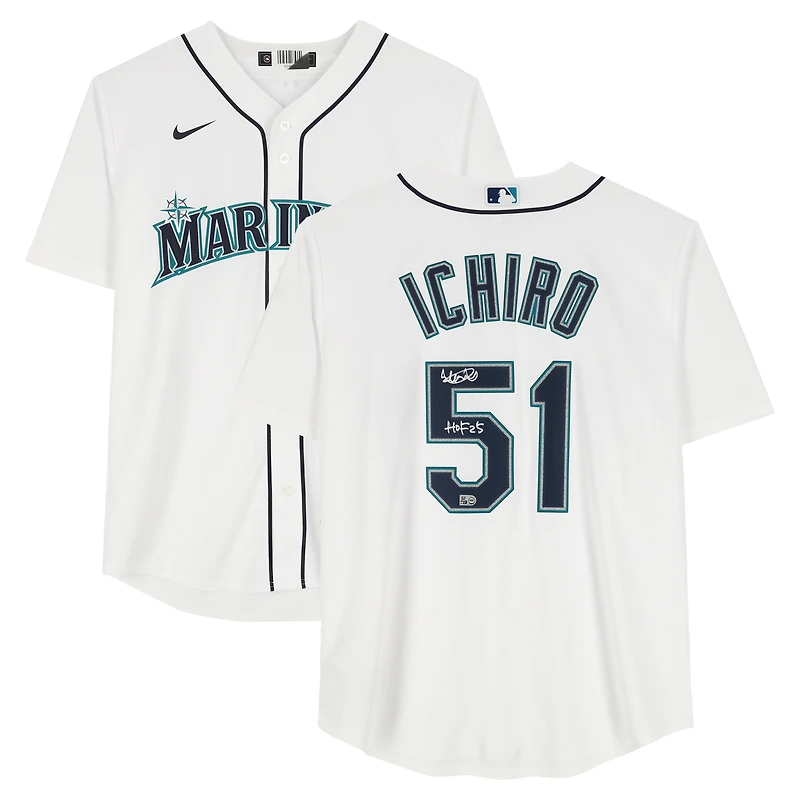 Ichiro Suzuki Seattle Mariners Autographed White Nike Replica Jersey with "HOF 25" Inscription