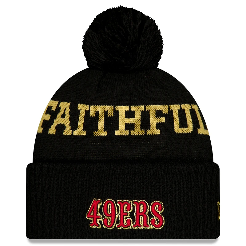 Men's New Era Black San Francisco 49ers 2025 Rivalries Collection Sideline Cuffed Knit Hat with Pom