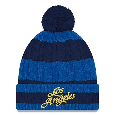 Women's New Era Midnight Blue Los Angeles Rams 2025 Rivalries Collection Braided Cuffed Knit Hat with Pom