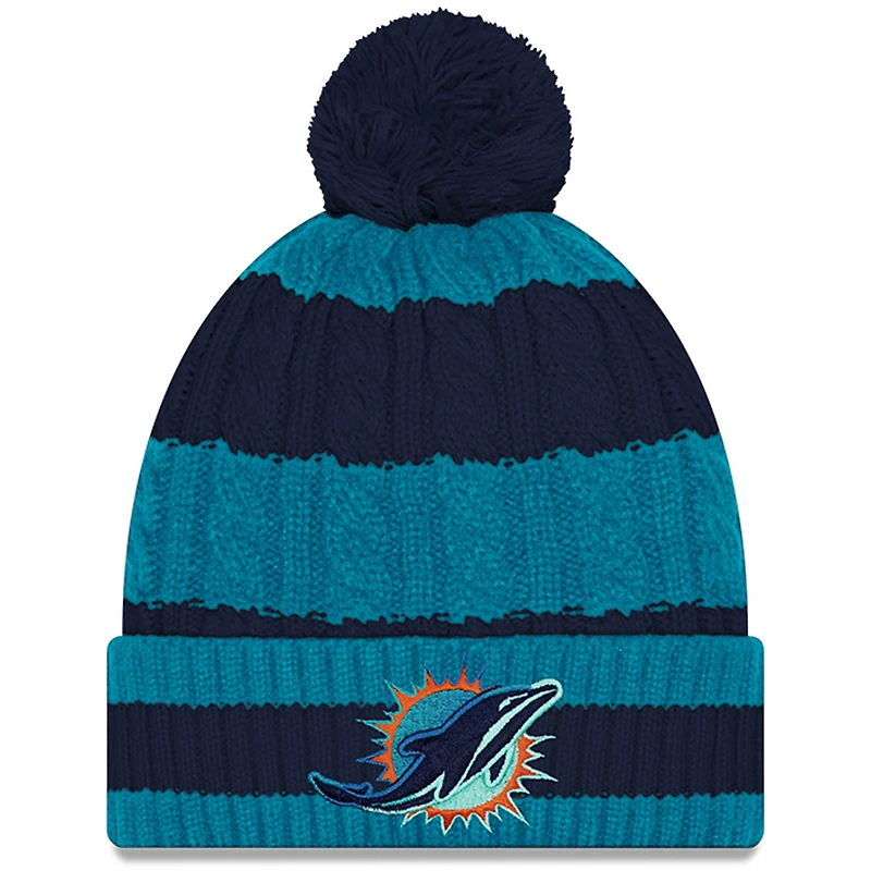 Women's New Era Aqua Miami Dolphins 2025 Rivalries Collection Braided Cuffed Knit Hat with Pom
