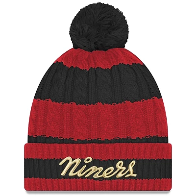Women's New Era Black San Francisco 49ers 2025 Rivalries Collection Braided Cuffed Knit Hat with Pom