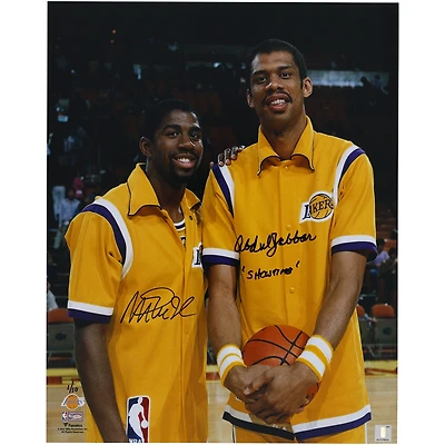 Magic Johnson & Kareem Abdul-Jabbar Los Angeles Lakers Autographed 16" x 20" Warm-ups Photograph with "Showtime" Inscription