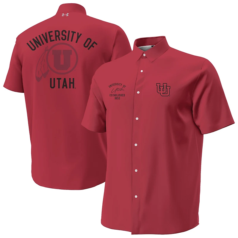 Men's Under Armour  Red Utah Utes Gameday Armourfuse Camp Button-Up Shirt