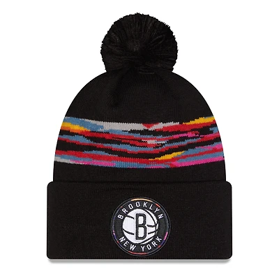 Men's New Era Black Brooklyn Nets 2025/26 City Edition Cuffed Knit Hat with Pom