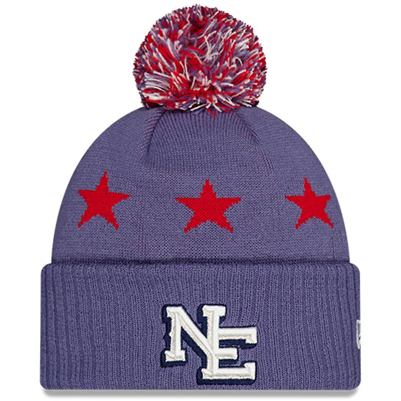 Youth New Era  Storm Blue New England Patriots 2025 Rivalries Collection Sideline Cuffed Knit Hat with Pom