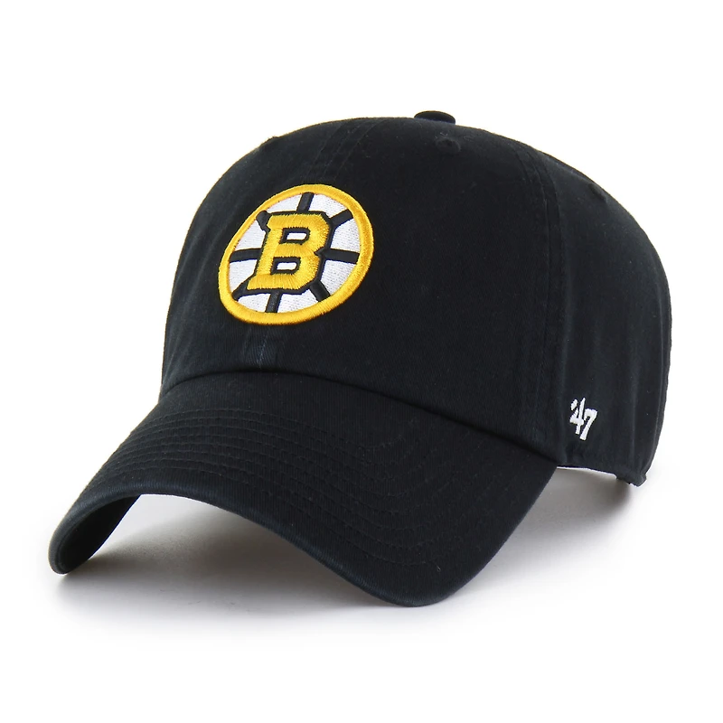 Men's '47 Black Boston Bruins Core Logo Clean Up Adjustable Hat