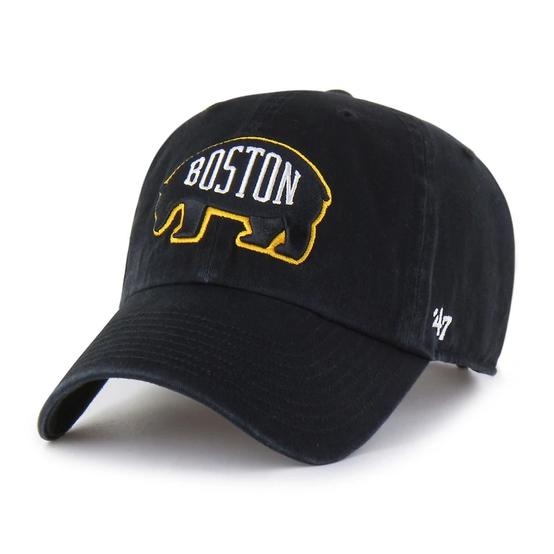 Men's '47 Black Boston Bruins Alternate Logo Clean Up Adjustable Hat