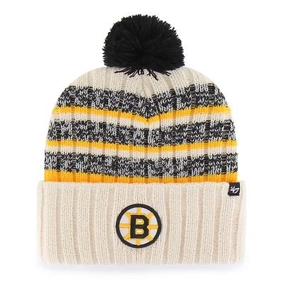 Men's '47 Cream Boston Bruins  Tavern Cuffed Knit Hat with Pom