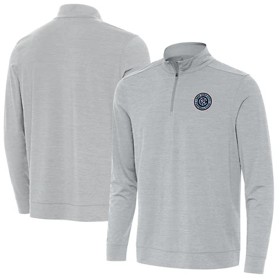 Men's Antigua Heather Gray New York City FC Bright Quarter-Zip Pullover