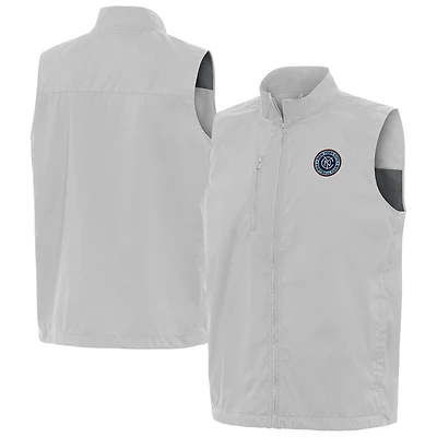 Men's Antigua Heather Gray New York City FC Brisk Full-Zip Vest