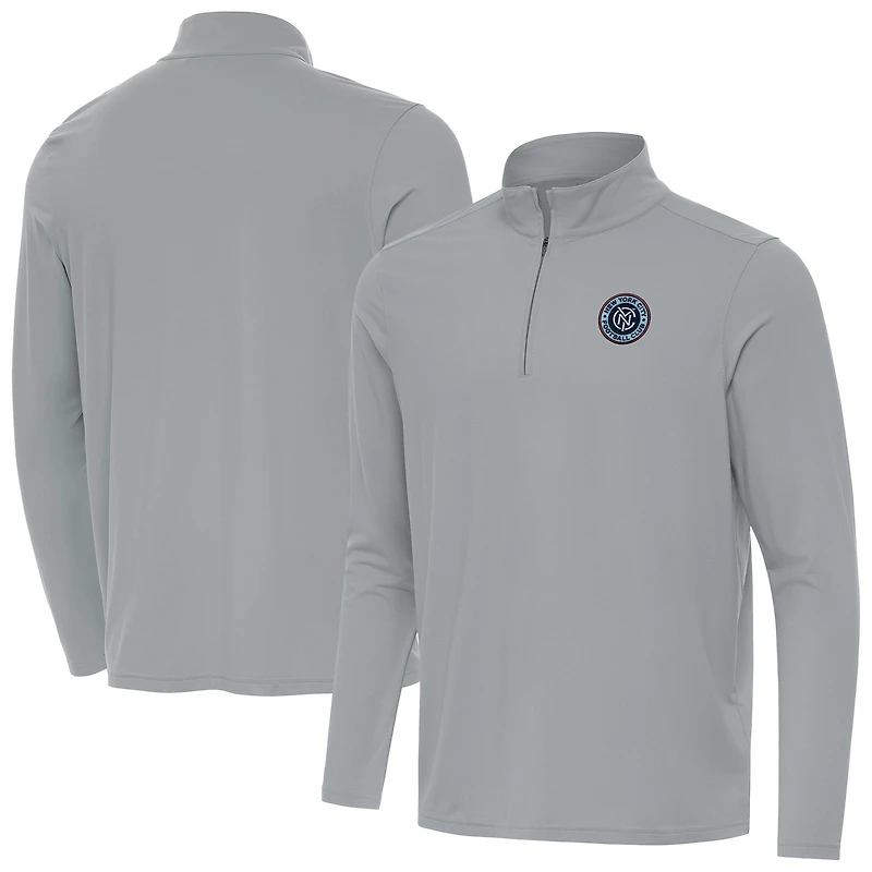 Men's Antigua Gray New York City FC Intent Quarter-Zip Pullover