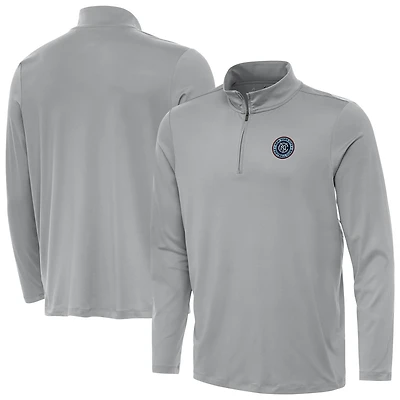 Men's Antigua Gray New York City FC Reprocess Quarter-Zip Pullover